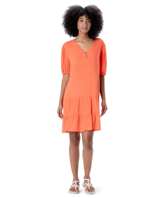Vestido Resort Curto Recortes Crepe Indiano Coral