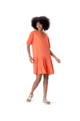 Vestido Resort Curto Recortes Crepe Indiano Coral