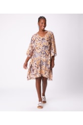 Vestido Resort Kaftan Print Amarelo