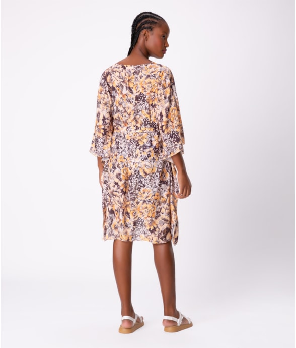 Vestido Resort Kaftan Print Amarelo