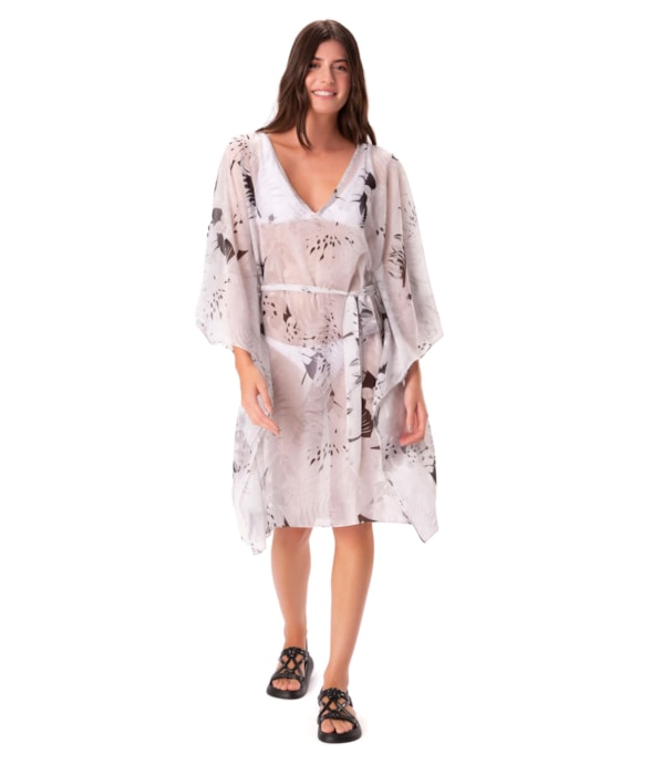 Vestido Resort Kaftan Print Off White
