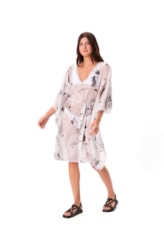 Vestido Resort Kaftan Print Off White