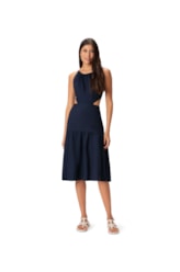 Vestido Resort Midi Cordões Heavy Linho Marinho