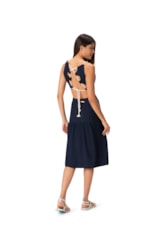 Vestido Resort Midi Cordões Heavy Linho Marinho
