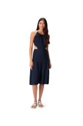 Vestido Resort Midi Cordões Heavy Linho Marinho