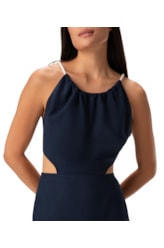 Vestido Resort Midi Cordões Heavy Linho Marinho