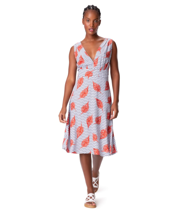 Vestido Resort Midi Folhagem Marinho