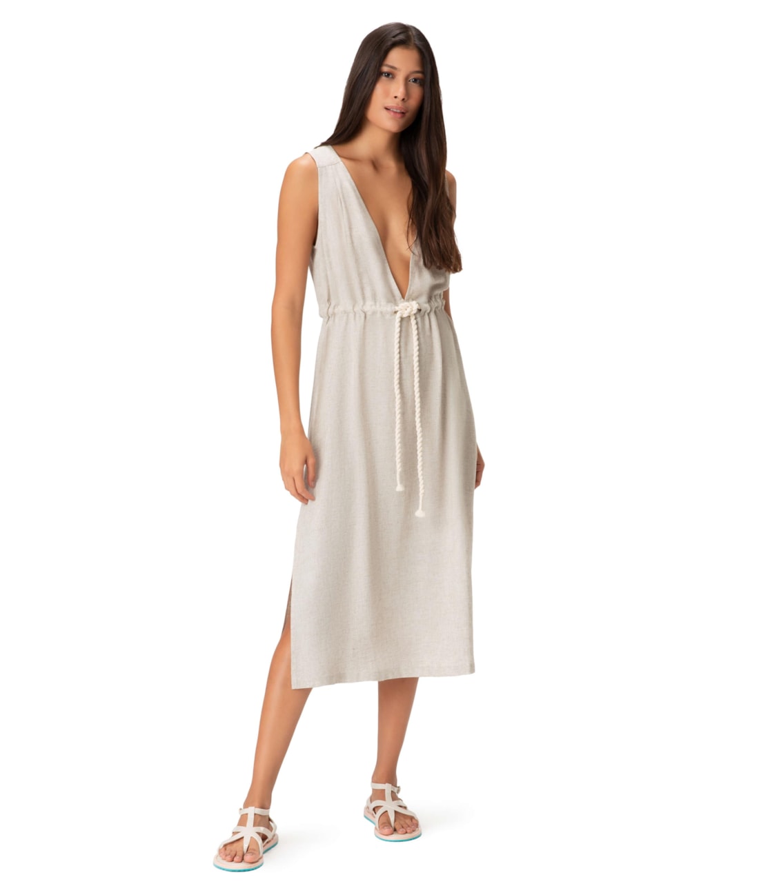 Vestido Resort Midi Heavy Linho Natural