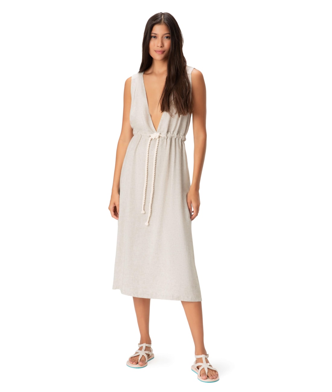 Vestido Resort Midi Heavy Linho Natural