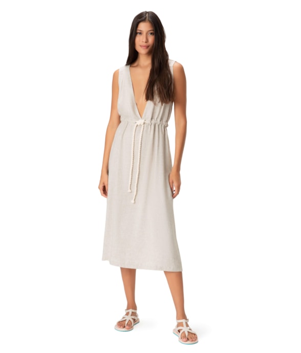 Vestido Resort Midi Heavy Linho Natural