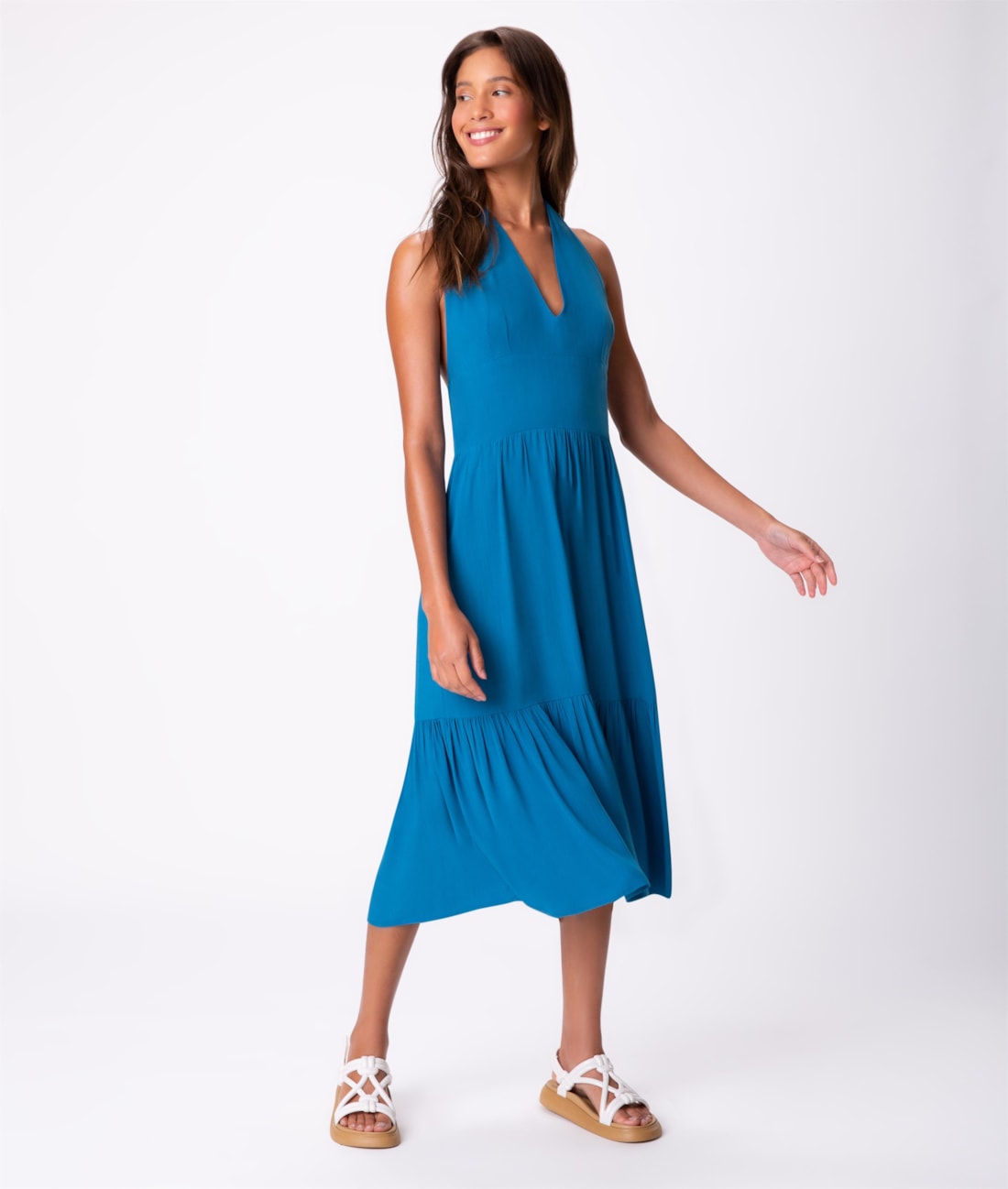 Vestido Resort Midi Light Visco Azul Bic
