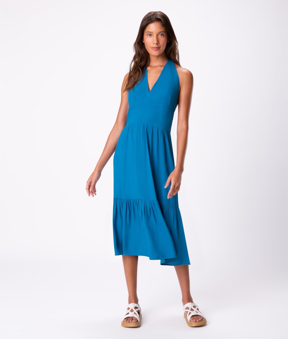 Vestido Resort Midi Light Visco Azul Bic
