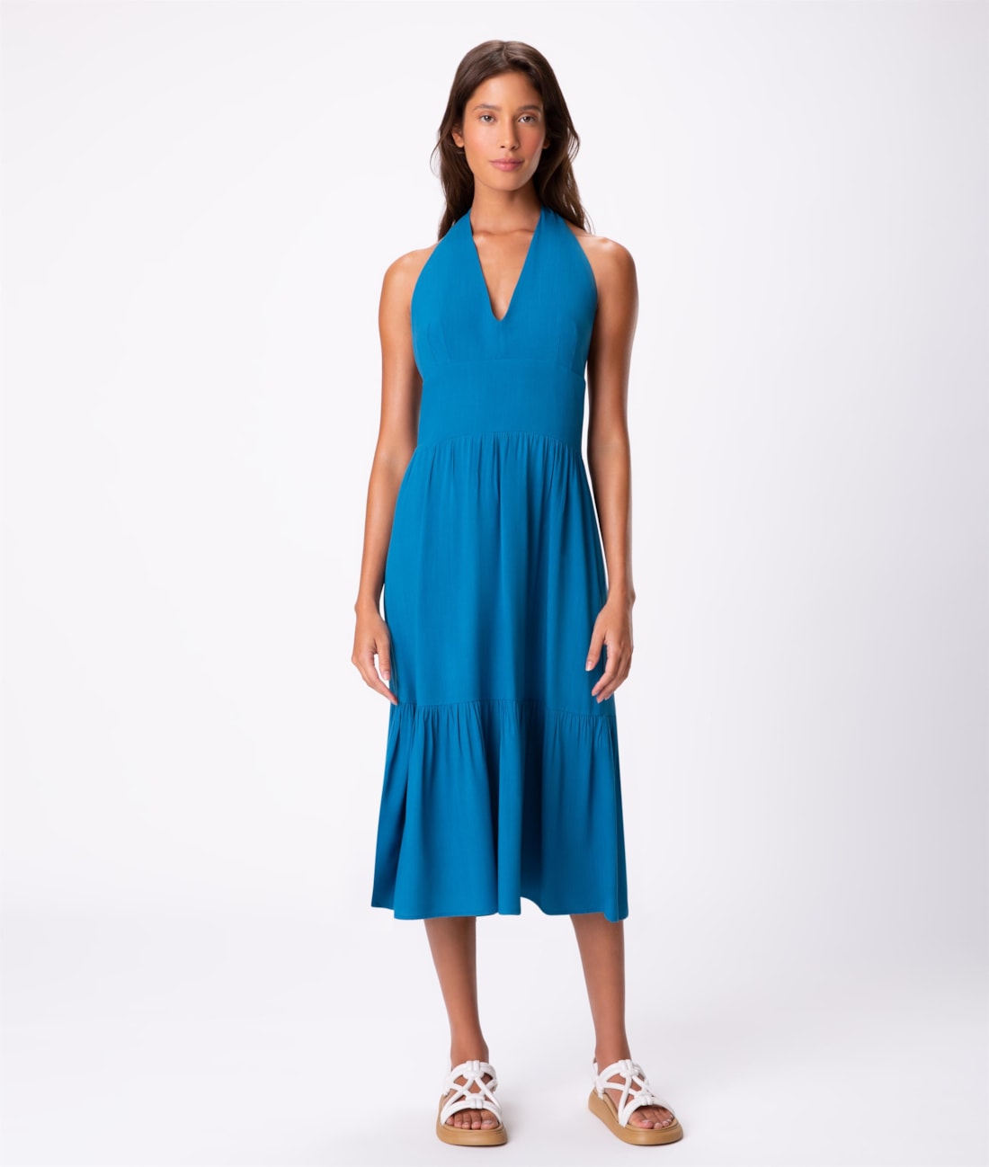 Vestido Resort Midi Light Visco Azul Bic