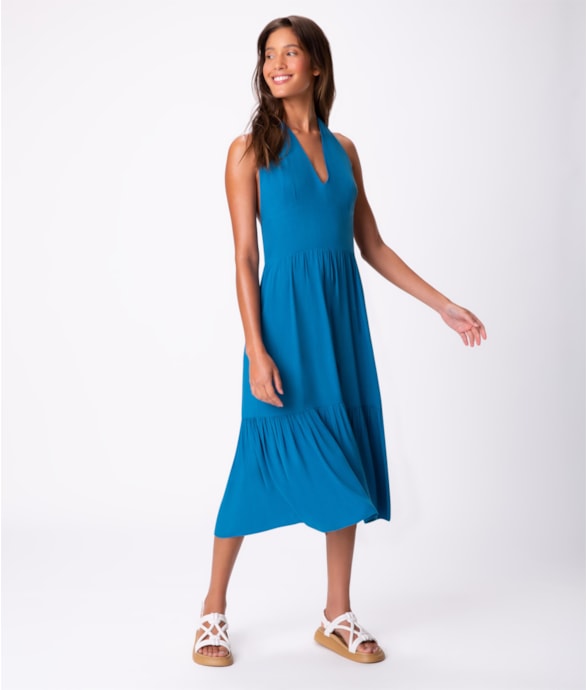 Vestido Resort Midi Light Visco Azul Bic