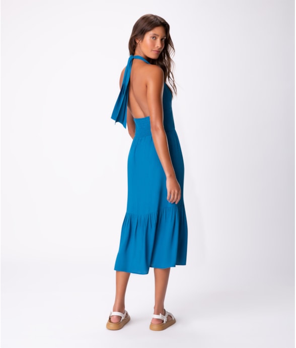 Vestido Resort Midi Light Visco Azul Bic