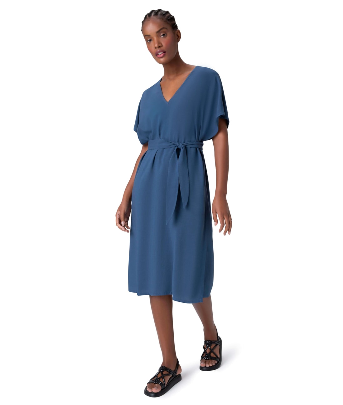 Vestido Resort Midi Linen Blend Marinho