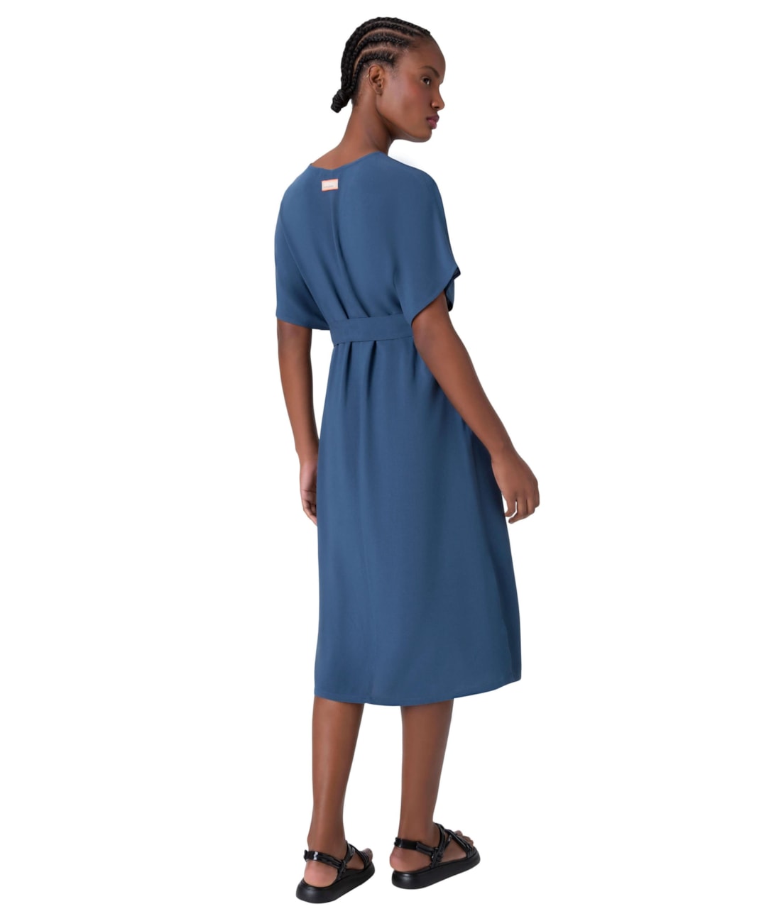 Vestido Resort Midi Linen Blend Marinho