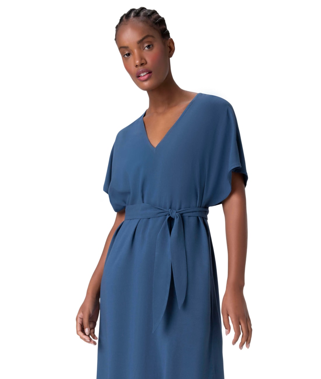 Vestido Resort Midi Linen Blend Marinho
