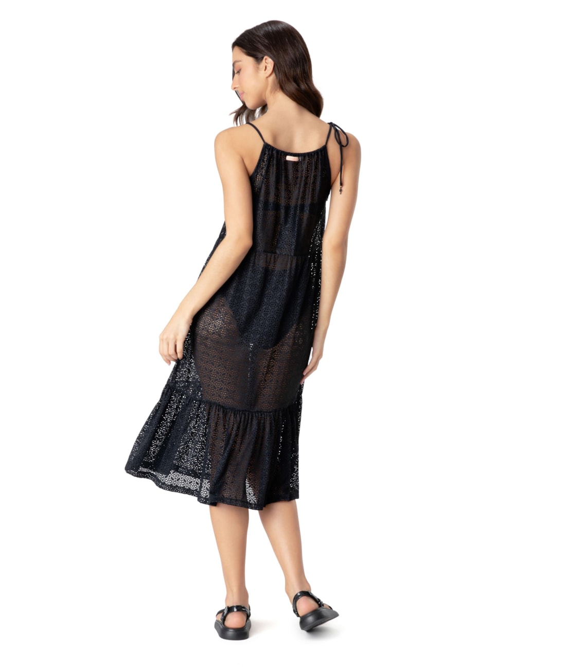Vestido Resort Midi Recortes Laise Preto