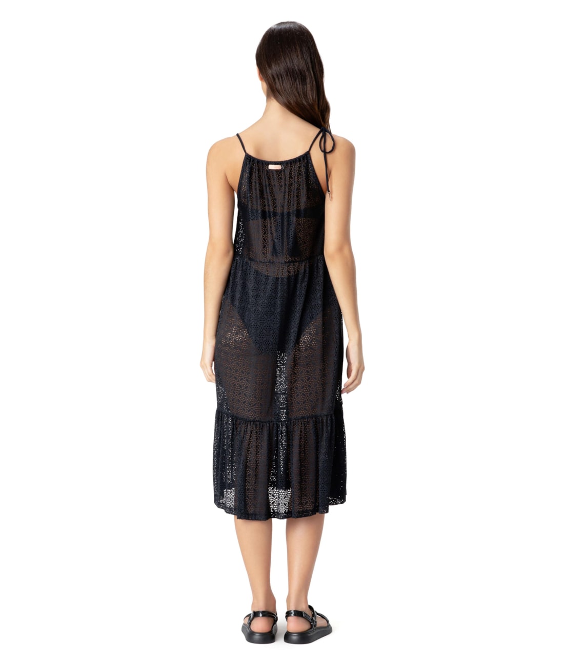 Vestido Resort Midi Recortes Laise Preto