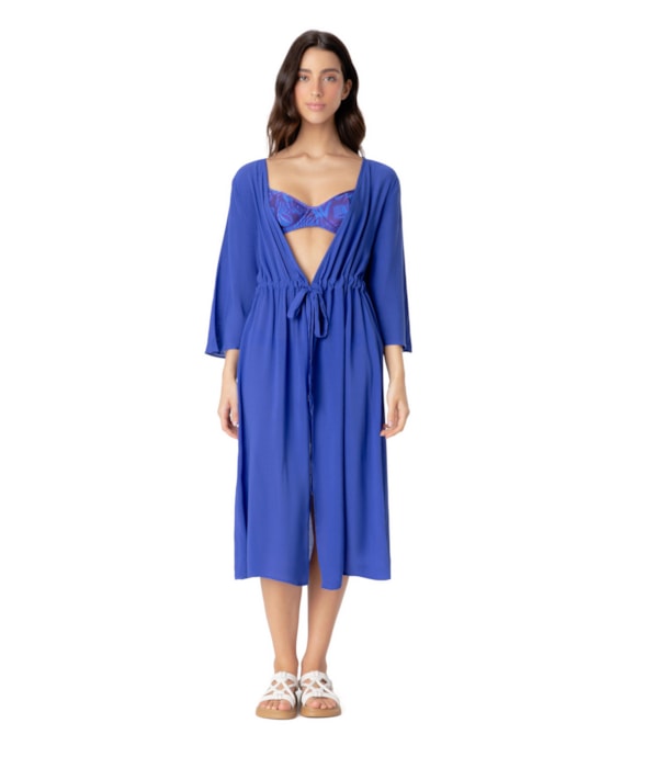 Vestido Resort Midi Viscose Azul Bic