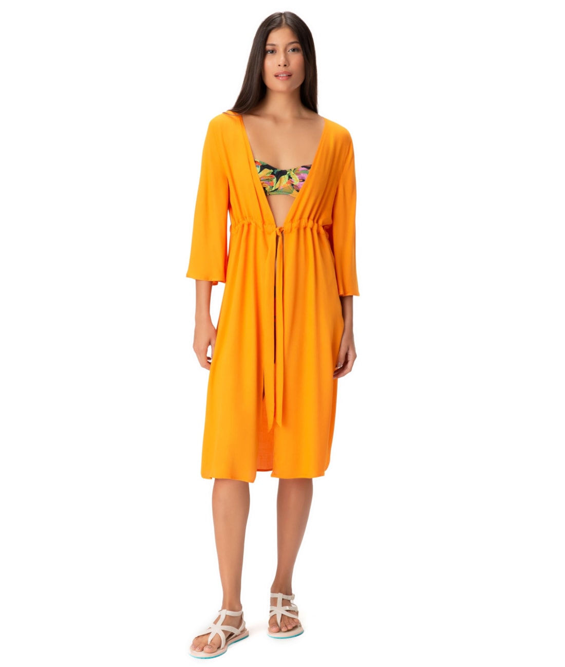Vestido Resort Midi Viscose Laranja