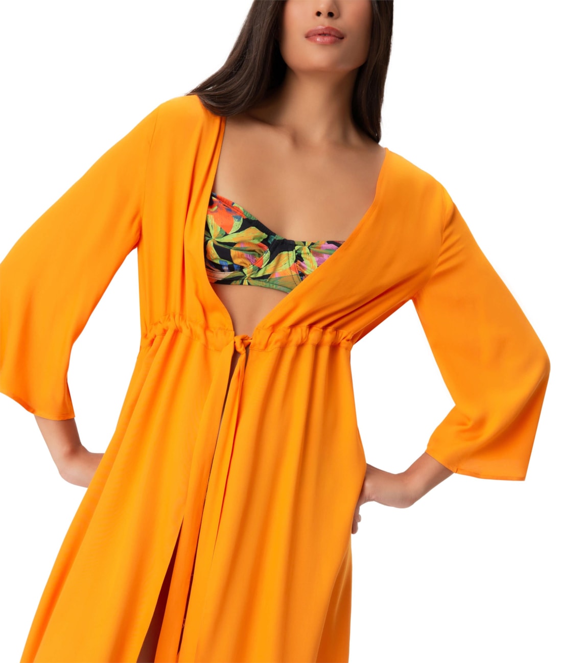 Vestido Resort Midi Viscose Laranja