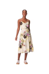Vestido Resort Midi Viscose Print Areia