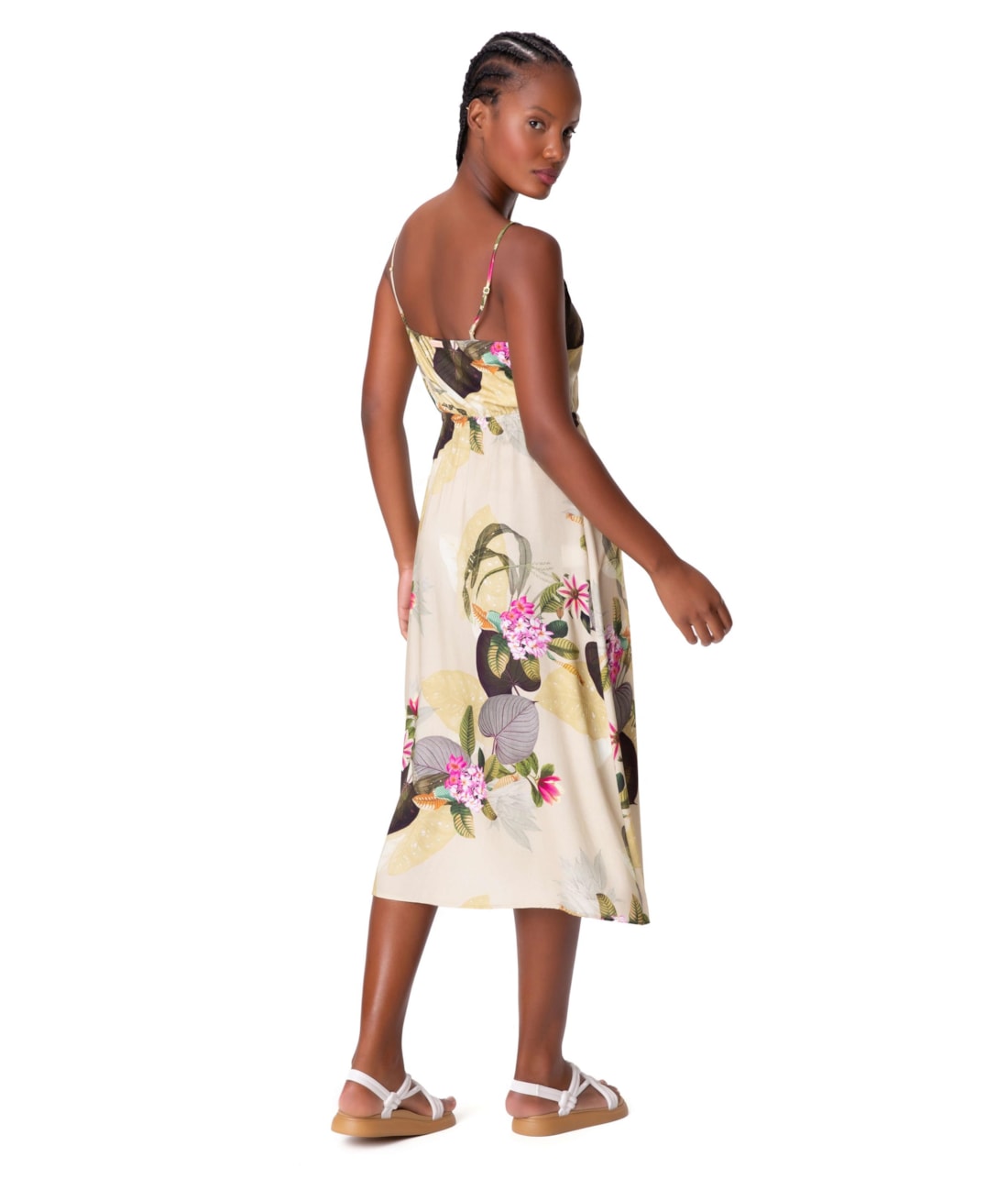 Vestido Resort Midi Viscose Print Areia