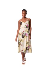 Vestido Resort Midi Viscose Print Areia