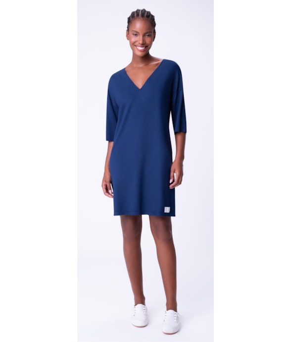 Vestido Resort Moletinho Curto Azul Bic