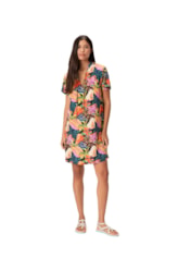 Vestido Resort Rolotê Curto Botânico Preto