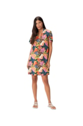 Vestido Resort Rolotê Curto Botânico Preto