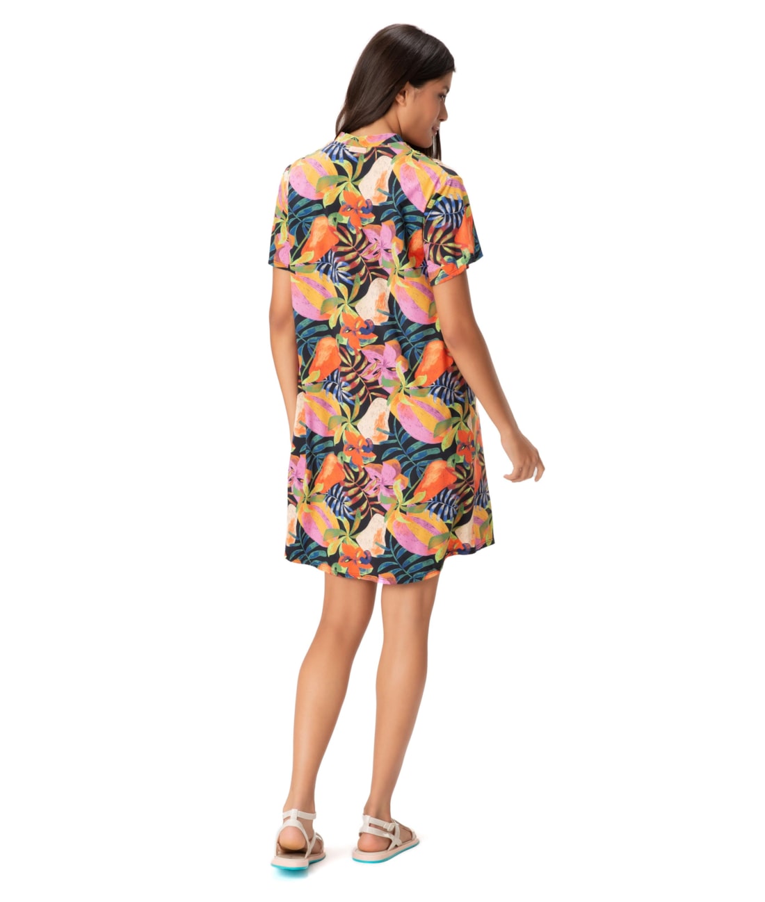 Vestido Resort Rolotê Curto Botânico Preto