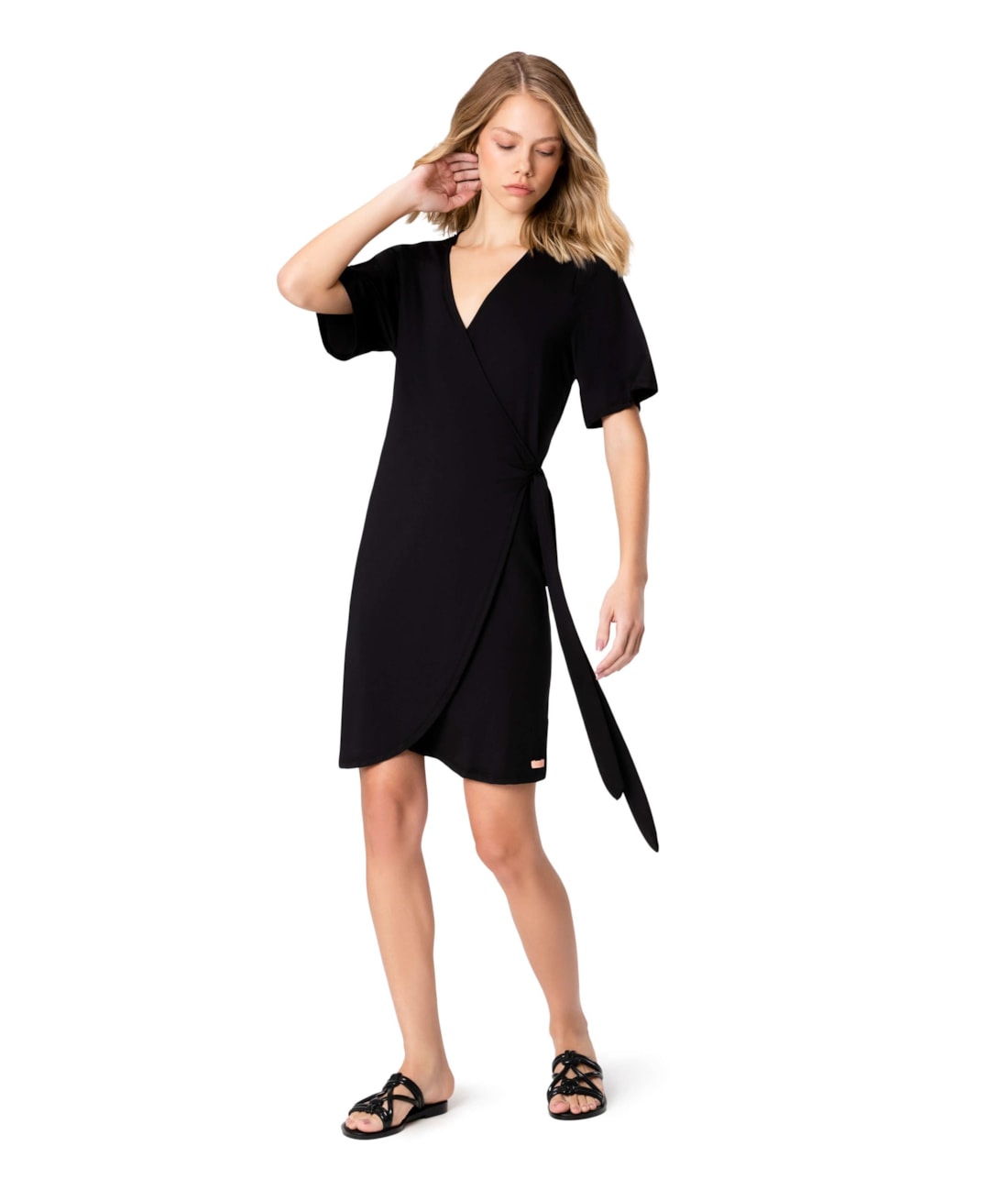 Vestido Resort Transpassado Jersey Preto