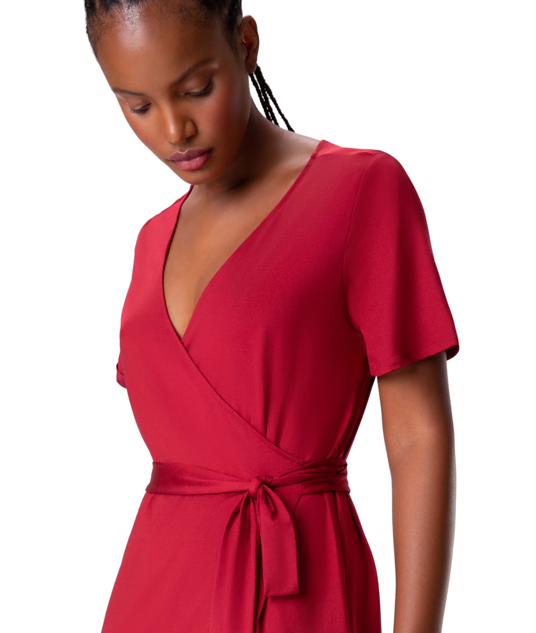 Vestido Resort Transpassado Jersey Vermelho