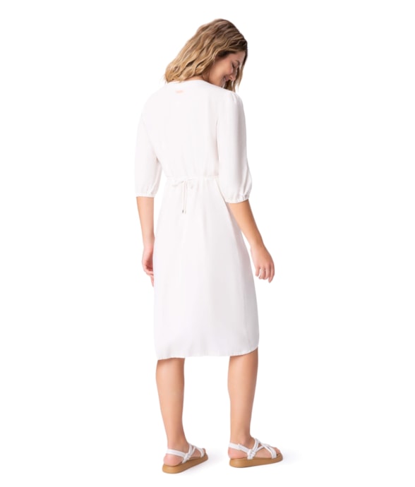 Vestido Resort Transpassado Linho Blend Off White
