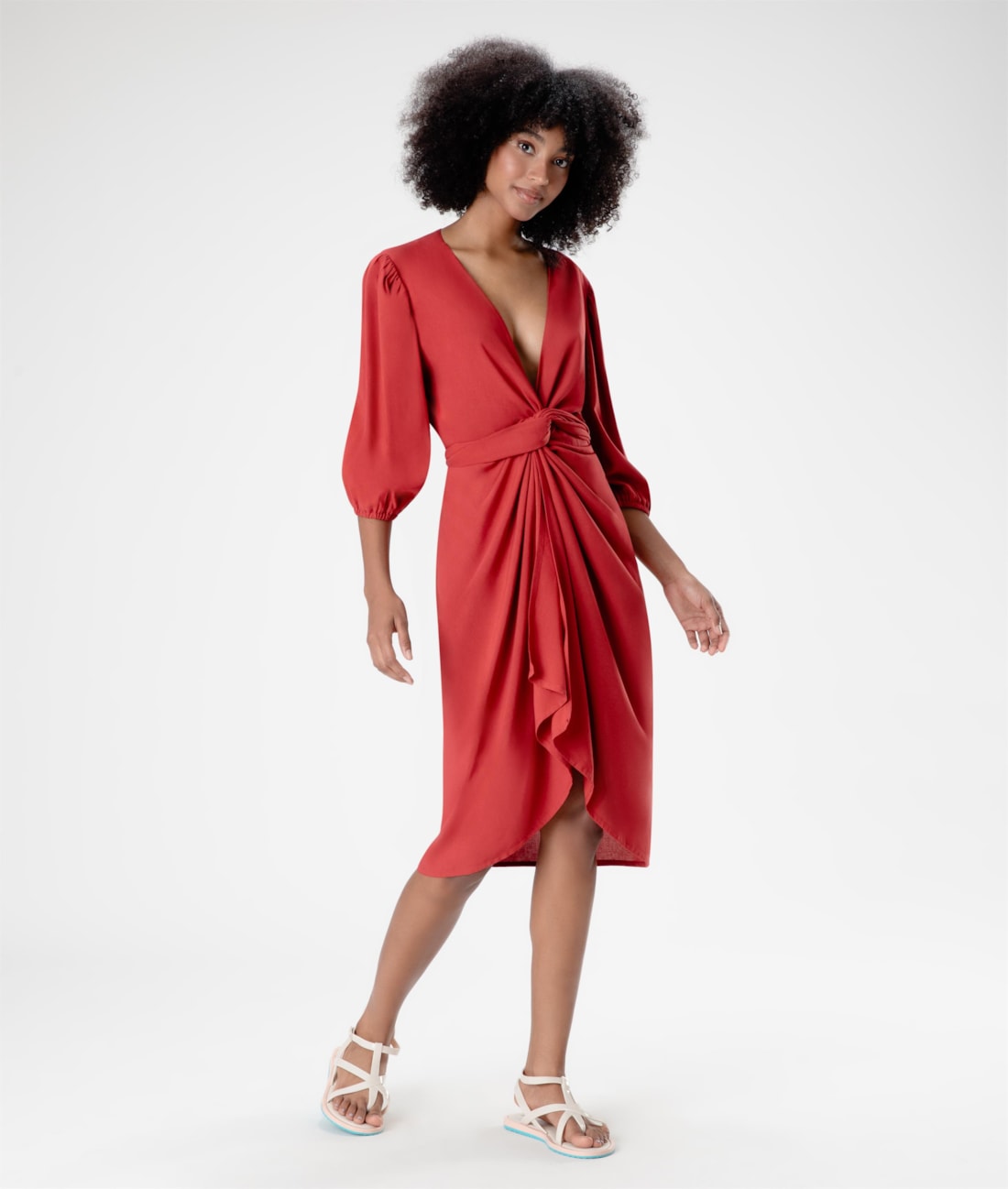 Vestido Resort Transpassado Linho Blend Vinho