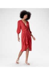 Vestido Resort Transpassado Linho Blend Vinho