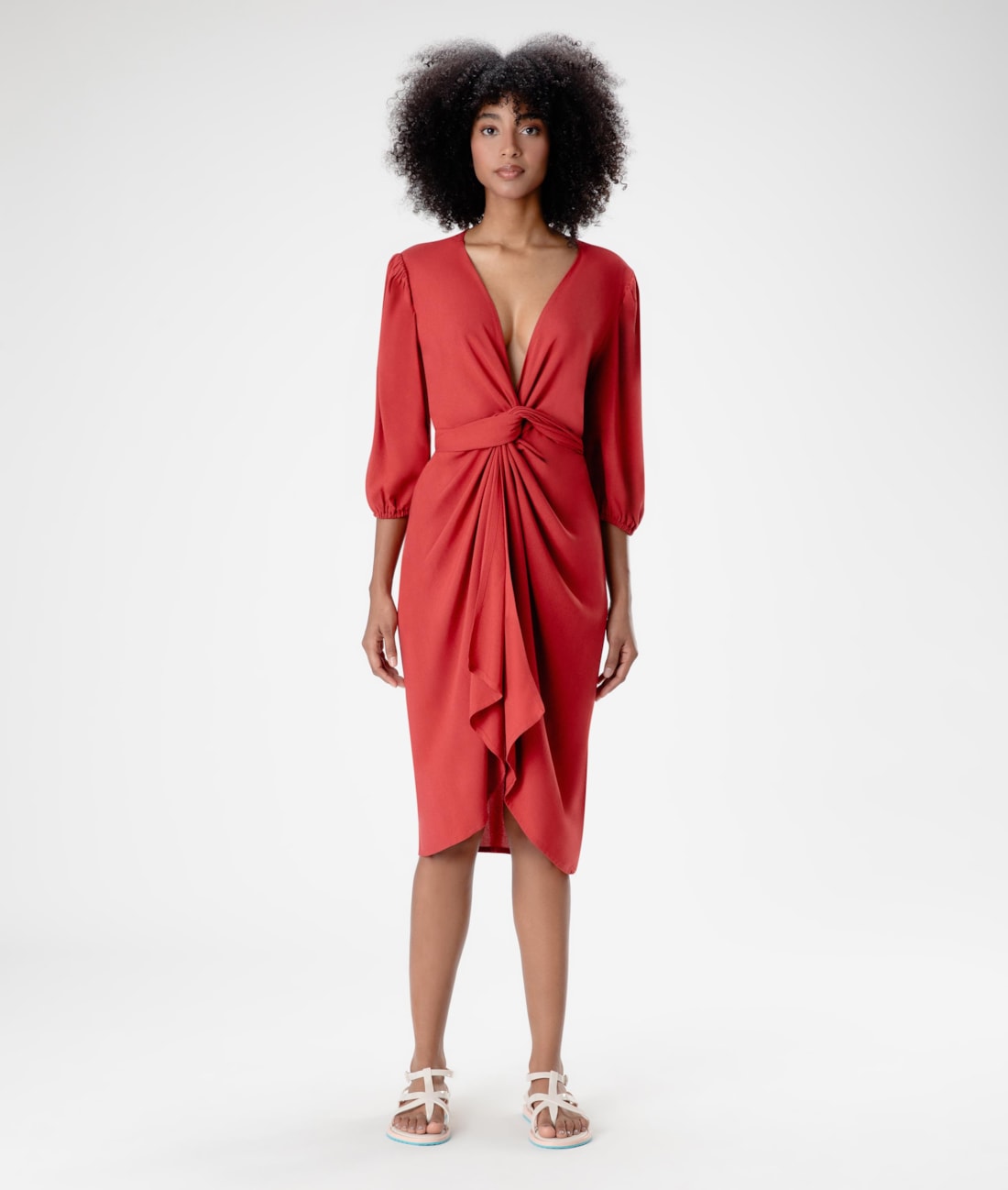 Vestido Resort Transpassado Linho Blend Vinho