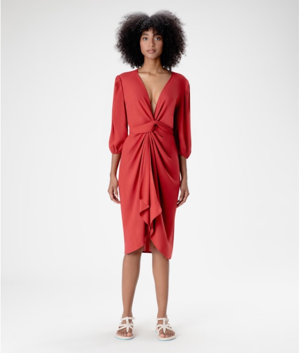 Vestido Resort Transpassado Linho Blend Vinho