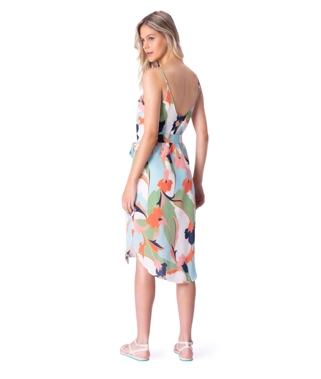 Vestido Slip Dress Seda Print Verde Oliva