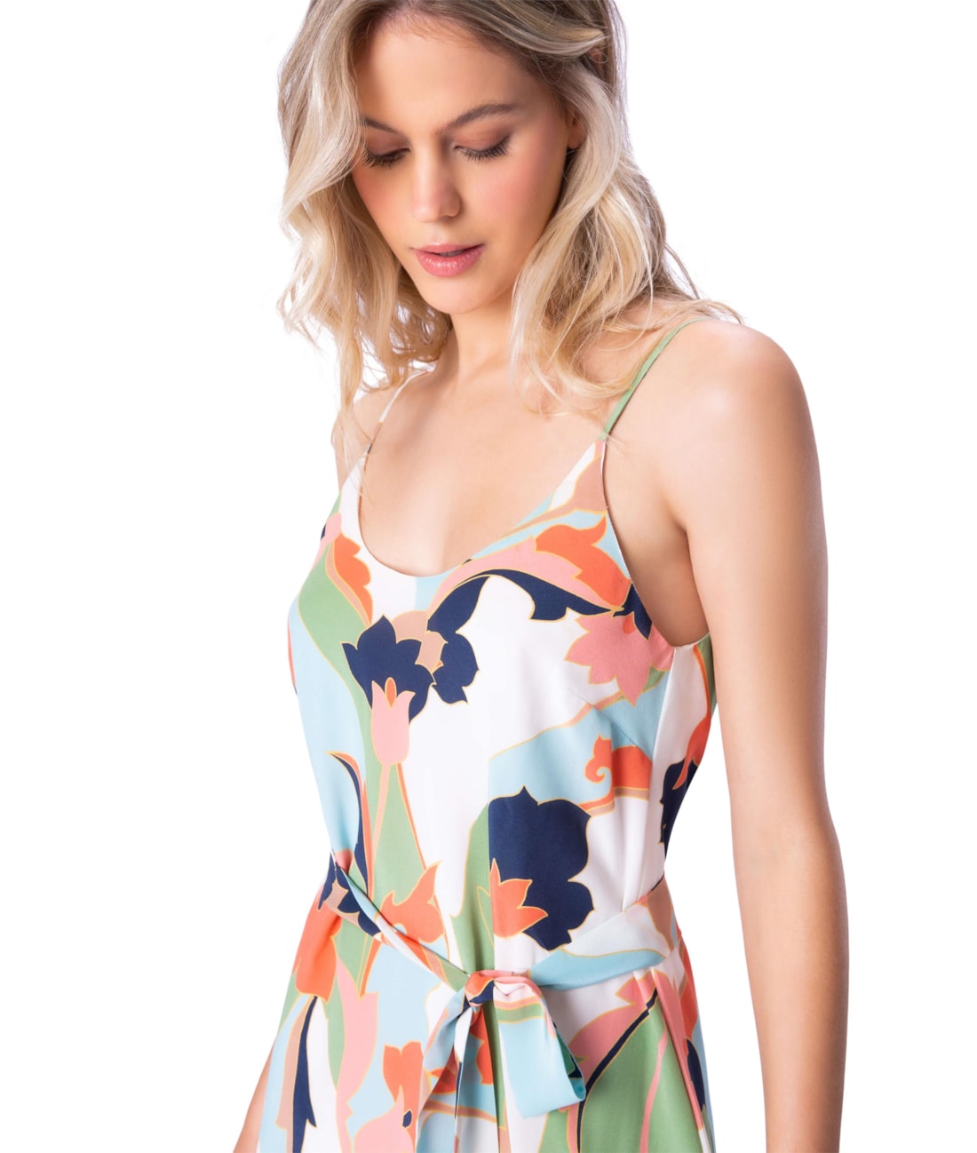 Vestido Slip Dress Seda Print Verde Oliva