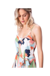 Vestido Slip Dress Seda Print Verde Oliva