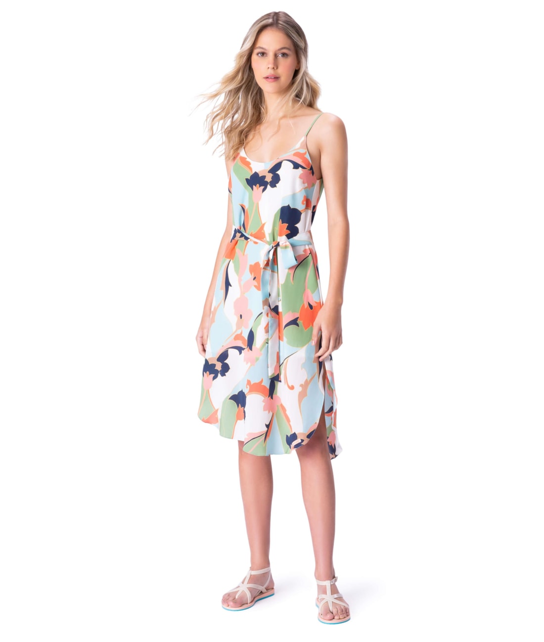 Vestido Slip Dress Seda Print Verde Oliva