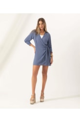 Vestido Transpassado Crepe Indiano Azul Claro