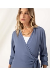 Vestido Transpassado Crepe Indiano Azul Claro