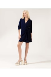 Vestido Transpassado Crepe Indiano Dark Navy