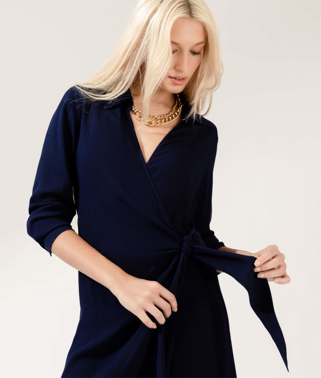 Vestido Transpassado Crepe Indiano Dark Navy