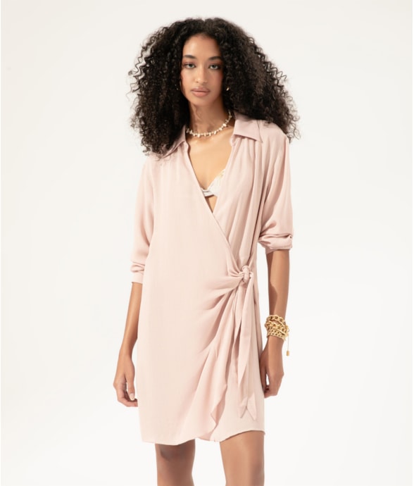 Vestido Transpassado Crepe Indiano Rosa Dusty